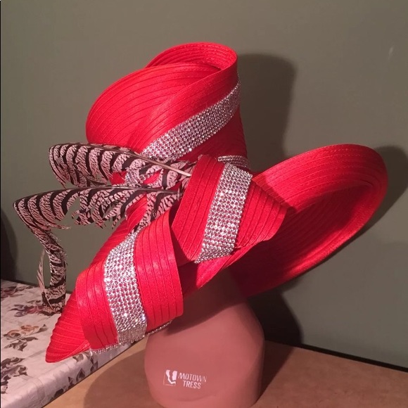 NEW STUNNING CHARM NY RHINESTONE RED CHURCH HAT - Picture 1 of 5